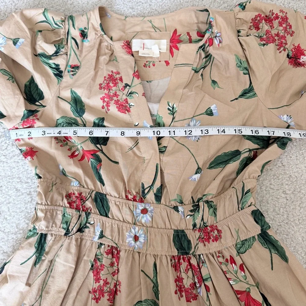 Anthropologie The Somerset Maxi Dress Cotton Tiered Size Small Khaki Floral - Picture 7 of 12